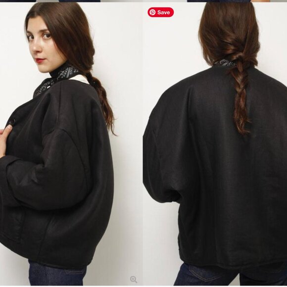 Ozma of California black silk Wolfe Coat L - Picture 2 of 10